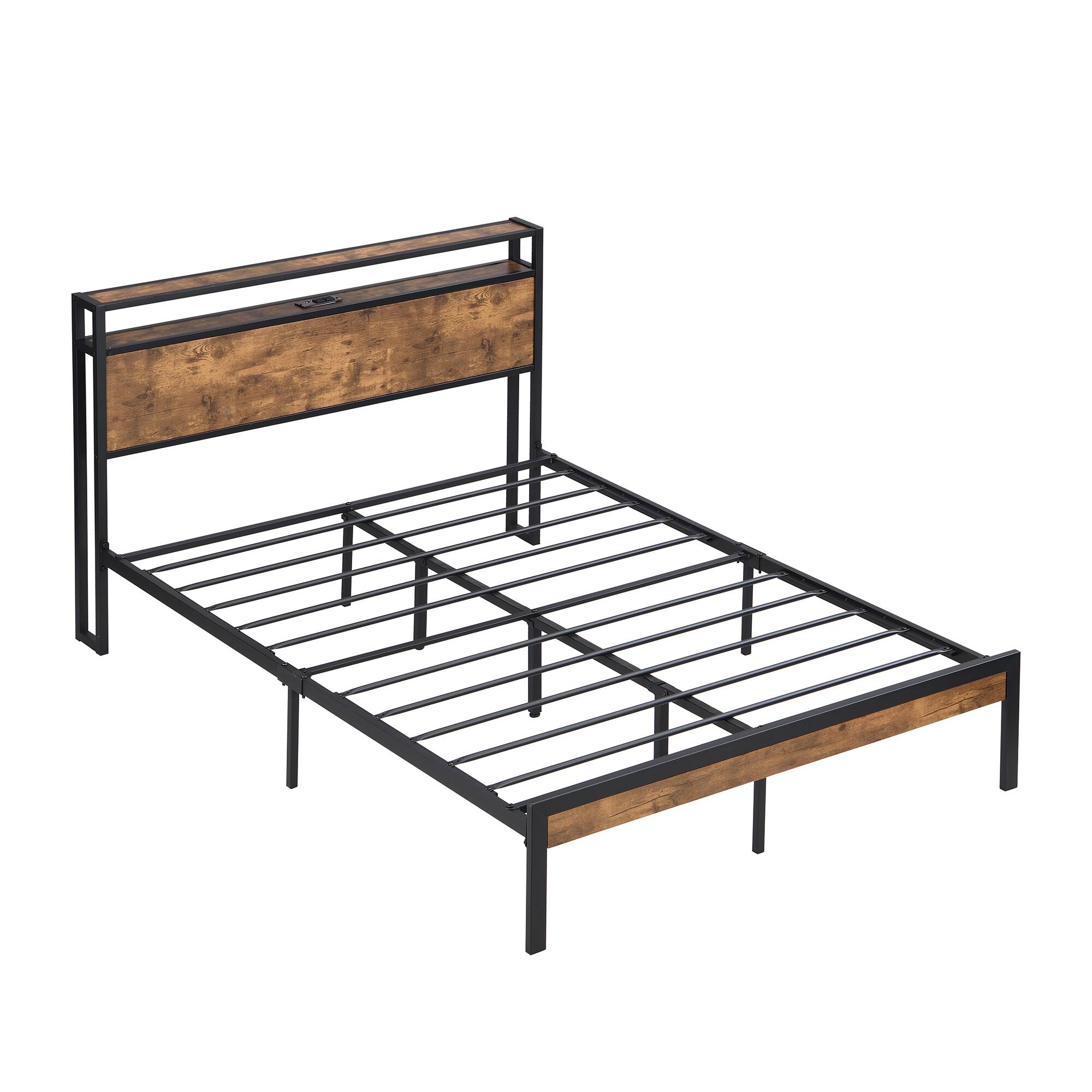 Front. Spaco - Spaco Modern Full Bed Frame, Wood Headboard with USB Charging and LED Lights, Large Under Bed Storage, No Box Spring - Black.