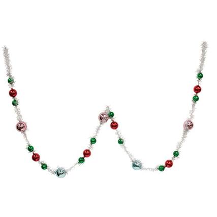 Front. BreeBe - Platinum Tinsel & Bauble Garland - 6 Ft. - Multicolor.