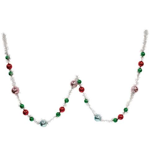Front. BreeBe - Platinum Tinsel & Bauble Garland - 6 Ft. - Multicolor.
