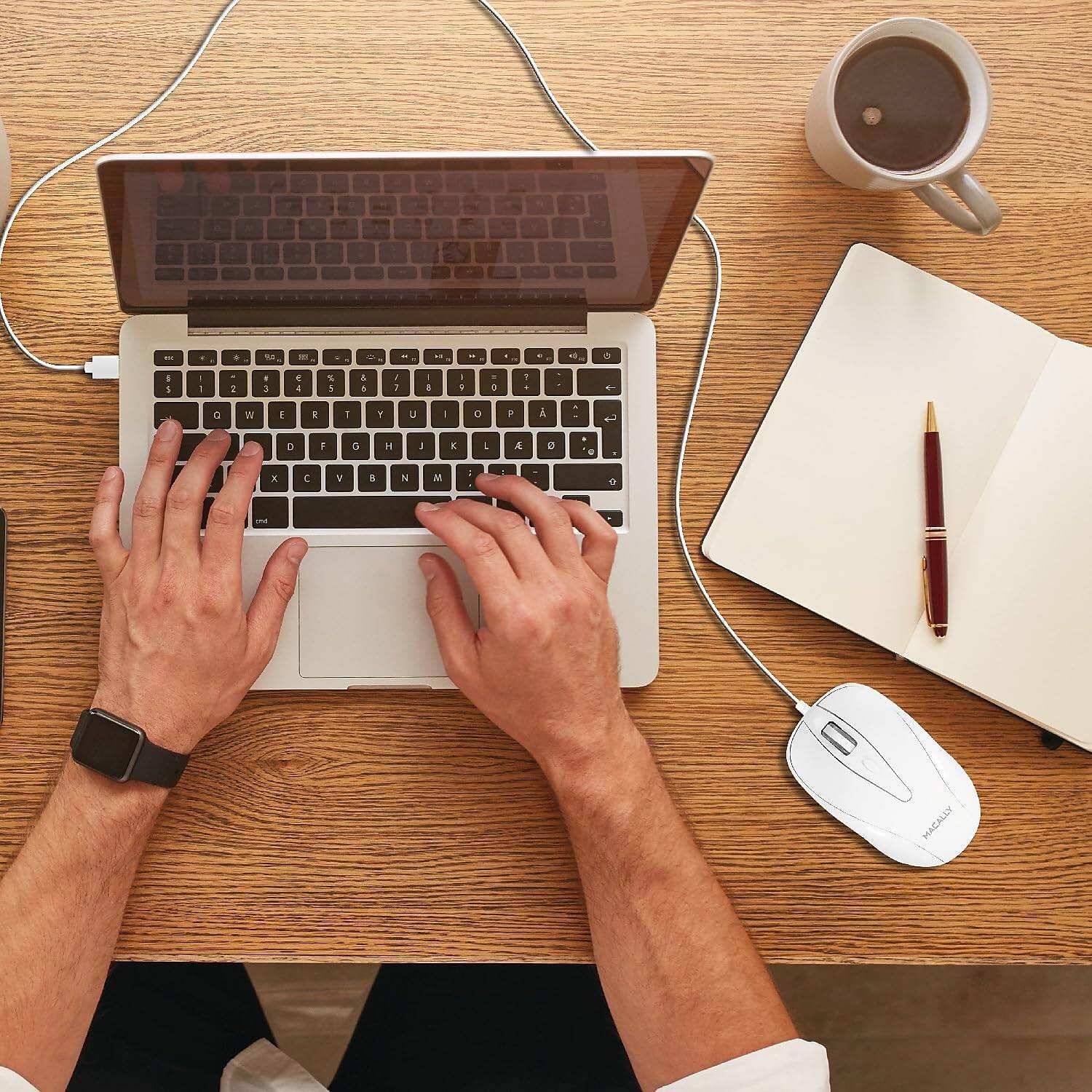 Alt View 1. Macally - Macally USB Wired Mouse with 3 Button, Scroll Wheel, & 5 Foot Long Cord, USB Mouse for Laptop and Desktop - White.