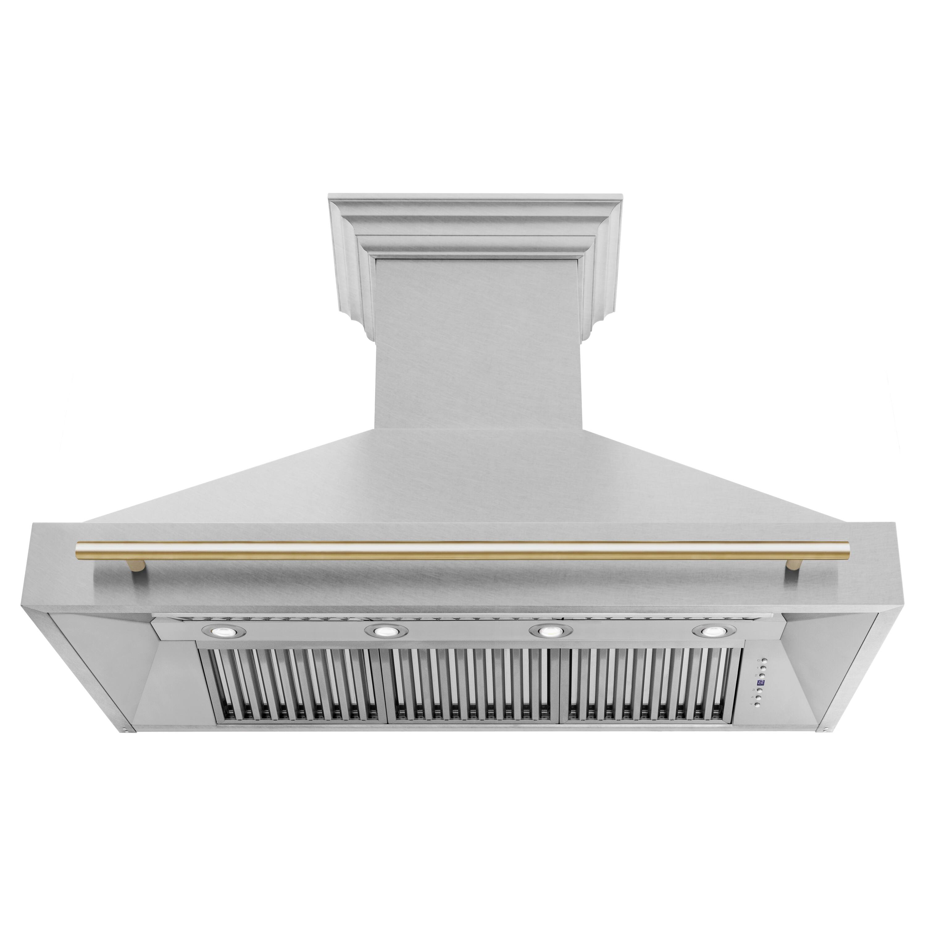 Back. ZLINE - ZLINE Autograph Edition 48 in. Satin Stainless Steel Wall Mount Range Hood with Polished Gold Handle (8654SNZ-48-G) - Satin Stainless Steel.
