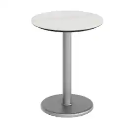 Emma + Oliver - PureShield Indoor Outdoor Tabletop with Seam-Free Surface Innovation and Cast Iron Bistro Table Base - White Faux Marble/Silver Base