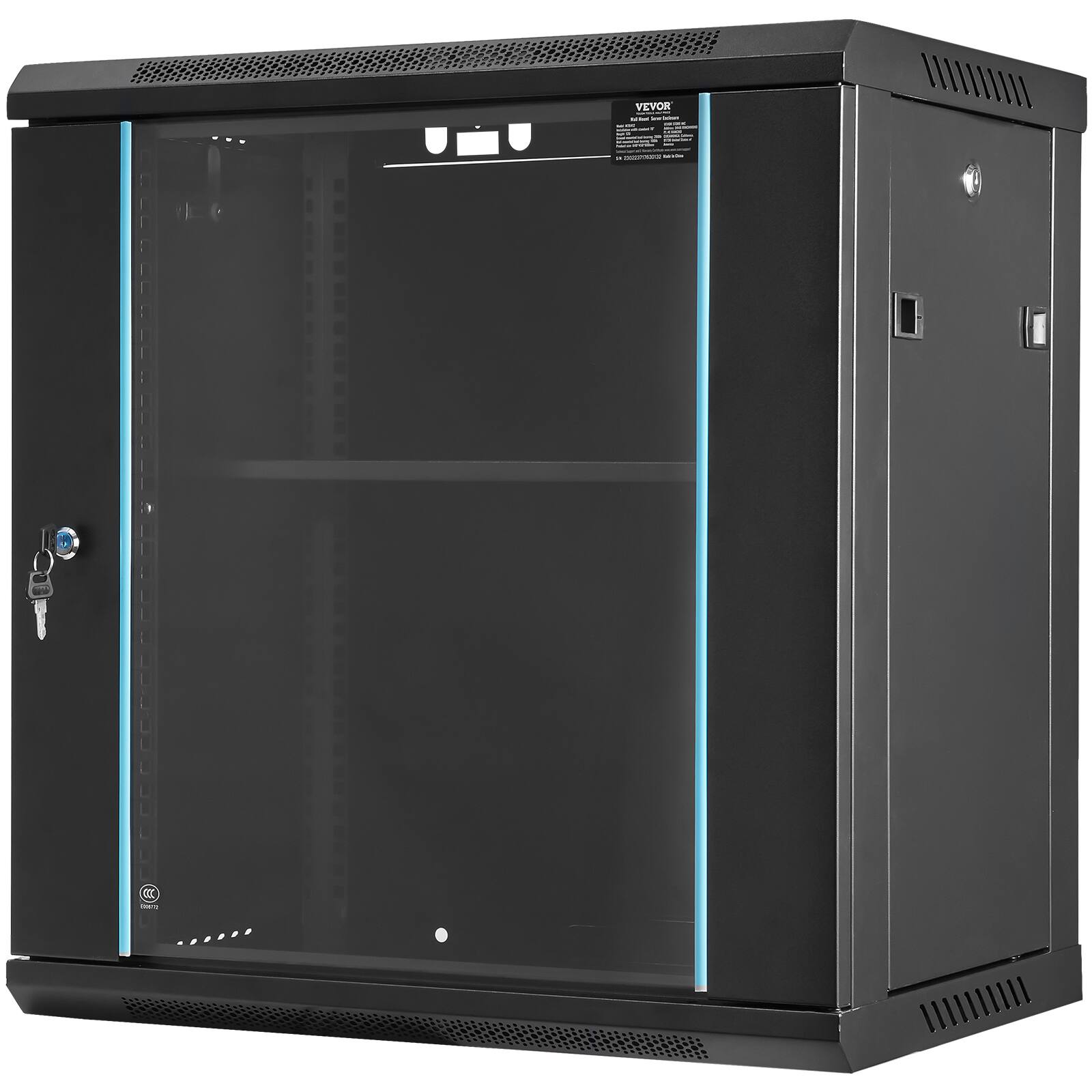 Alt View 5. VEVOR - 12U Wall-Mounted Server Network Cabinet, 15.5'' Depth, Secure Rack Enclosure, Supports up to 200 lbs - Black.