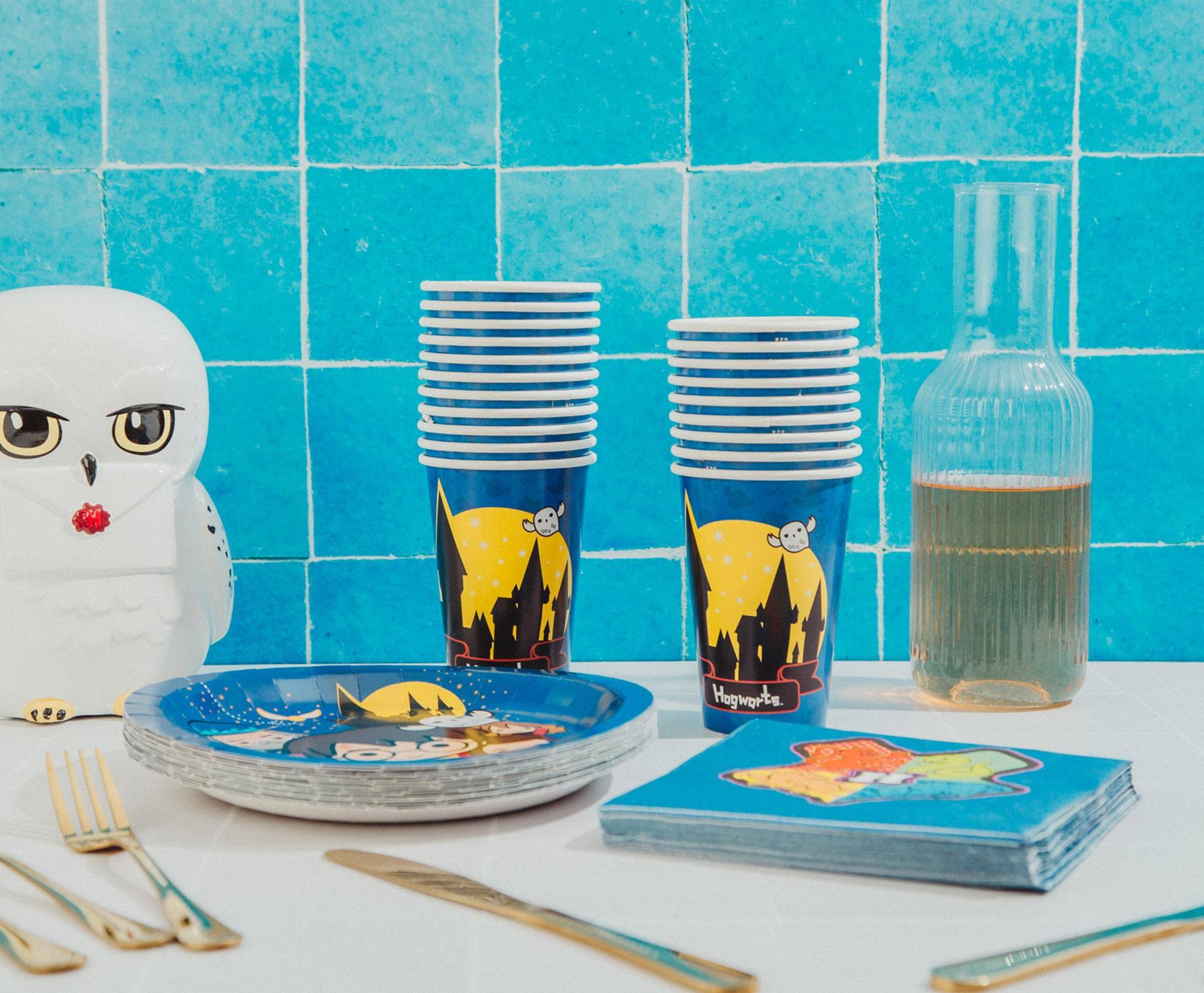 Alt View 2. Silver Buffalo - Harry Potter Chibi Friends 60-Piece Party Tableware Set | Cups, Plates, Napkins - Blue.