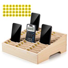 PO3TICJUNKI3 - Classroom Cell Phone Holder Fully Assembled 36 Grid Cellphone Storage Box For Student Management Calculator - Wood