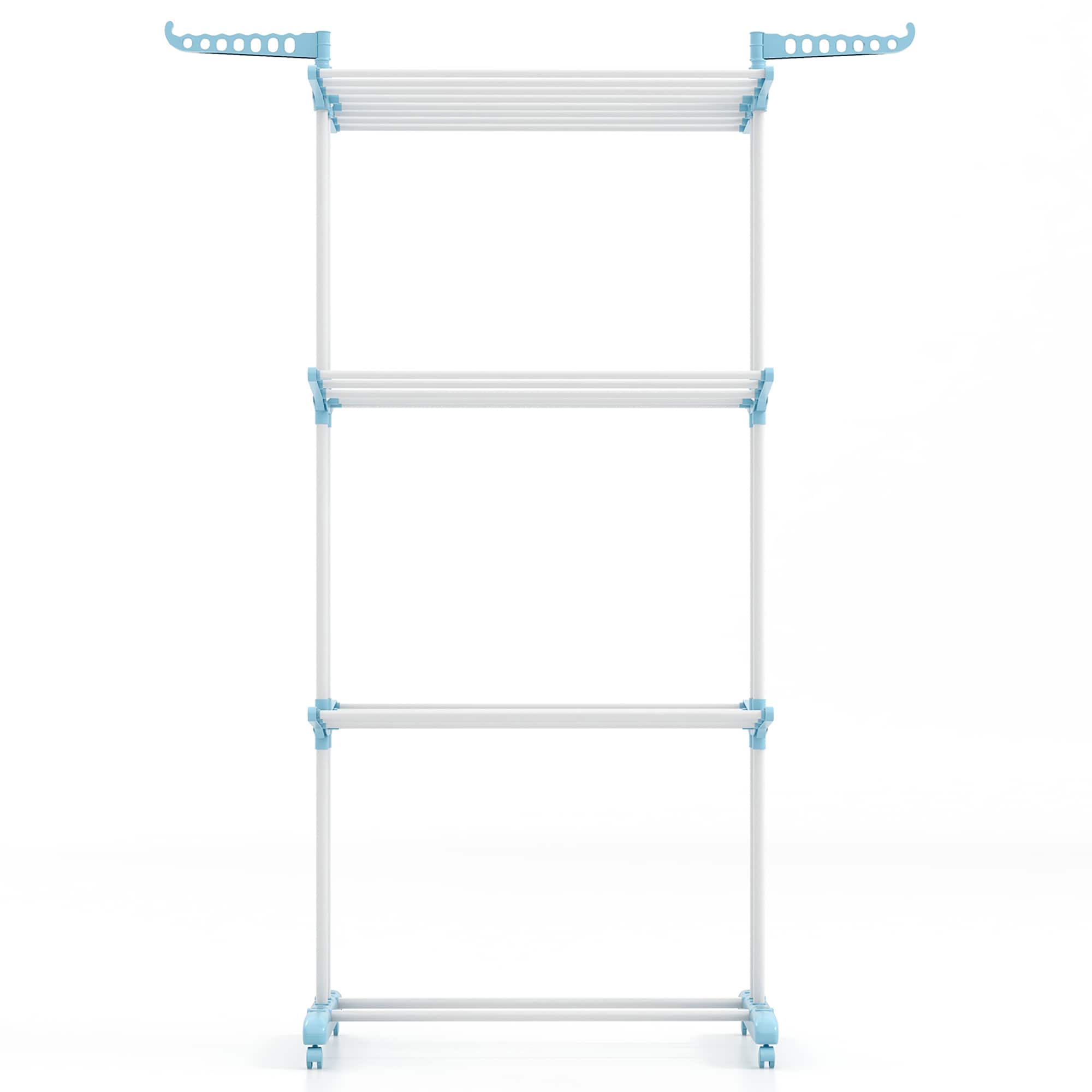 Gymax - 3-tier Folding Clothes Drying Rack w/ Rotatable Side Wings & Collapsible Shelves - Navy