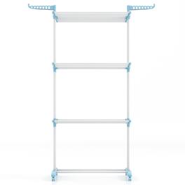 Gymax - 3-tier Folding Clothes Drying Rack w/ Rotatable Side Wings & Collapsible Shelves - Navy