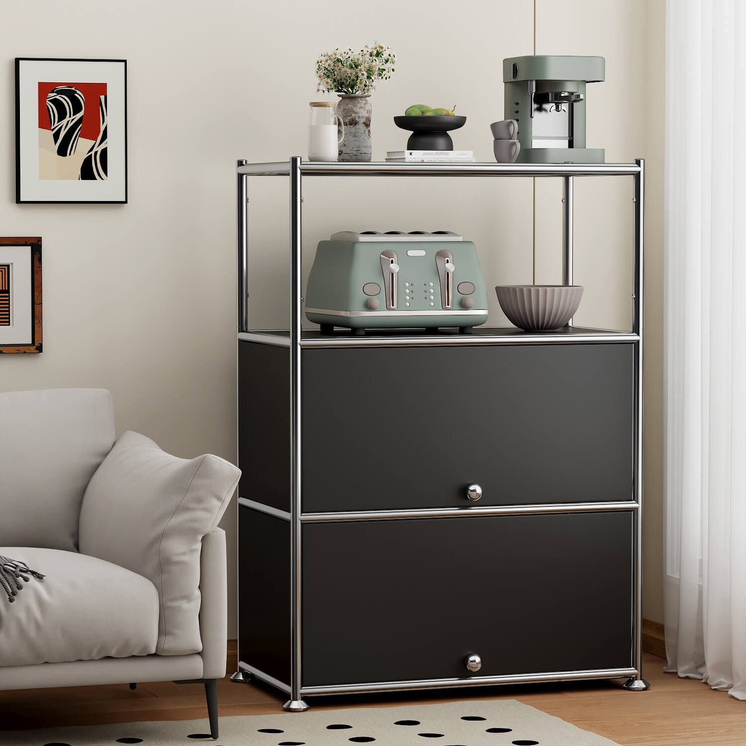 Alt View 2. Malletson - 3-Tier Storage Cabinet Metal Shelving Unit Multi Functional Kitchen Organizer - Black.