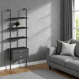Hivvago - Freestanding 6-Tier Ladder Display Rack with Metal Support and Storage Drawers - Black