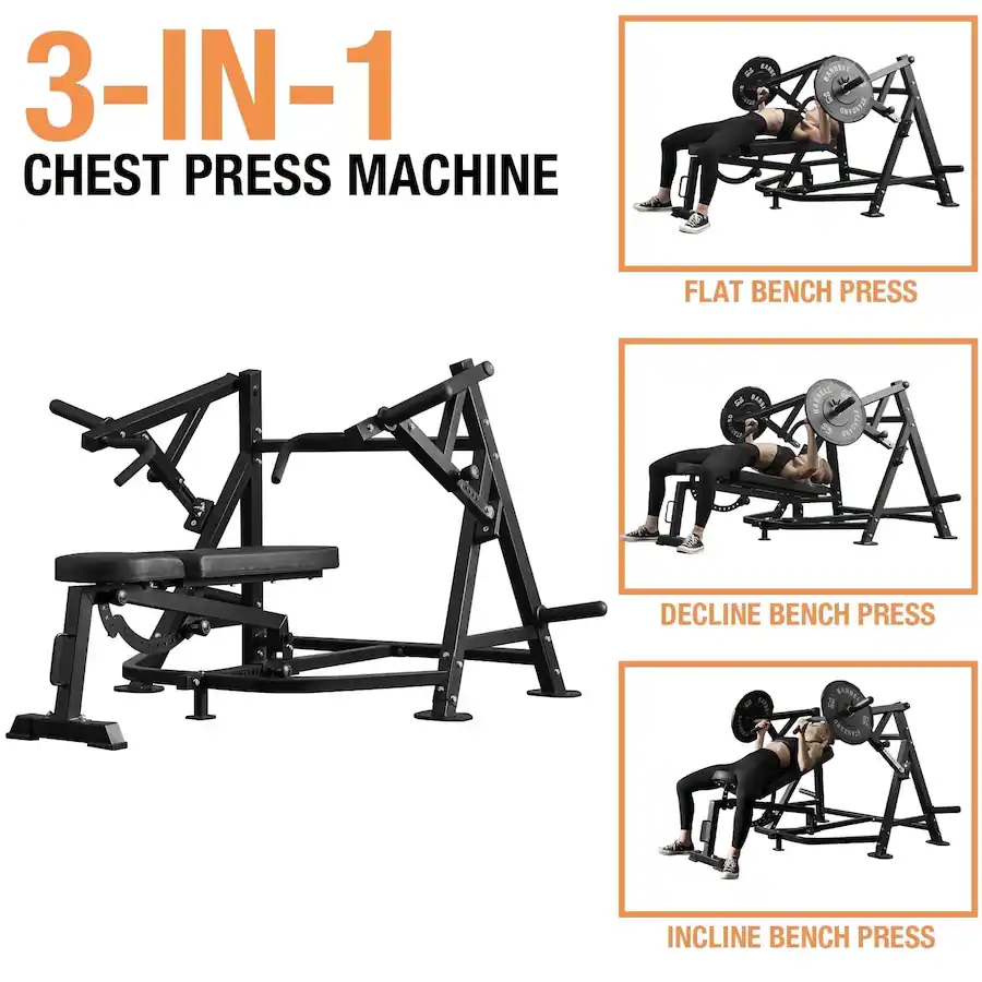 Syedee 3-in-1 Chest Press Machine, 1500LBS Capacity with Independent Converging Arms,Flexibly Adjustable Bench Position Black