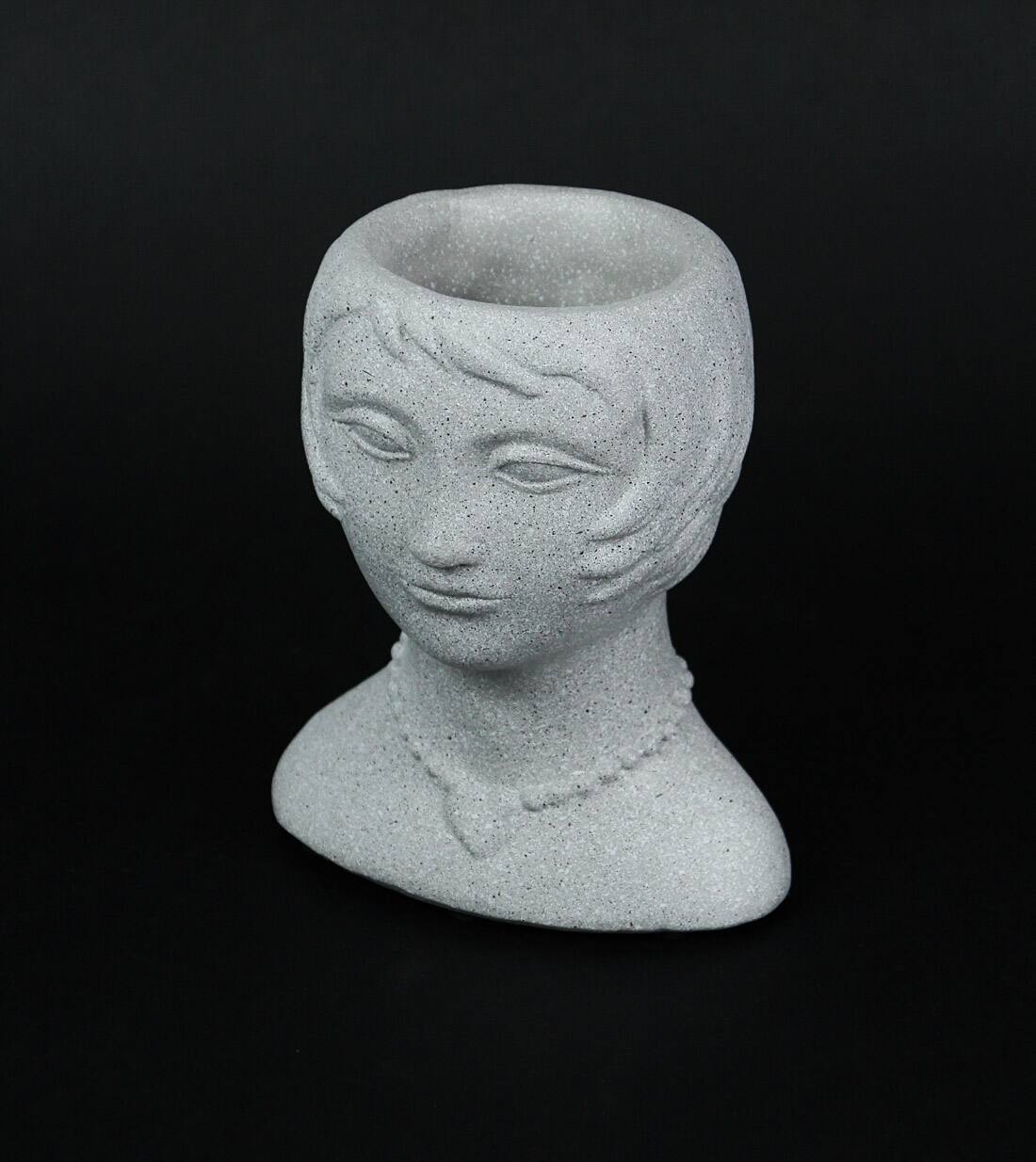 Alt View 1. Things2Die4 - Roaring 20's Flapper Lady Gray Concrete Head Mini Planter 6 Inches Tall - White.