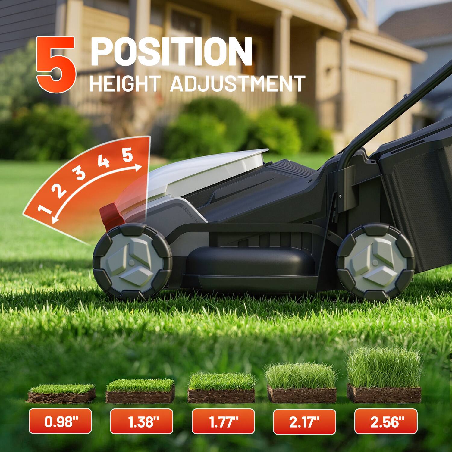 5 POSITION HEIGHT ADJUSTMENT

1 2 3 4 5

0.98" 1.38" 1.77" 2.17" 2.56"