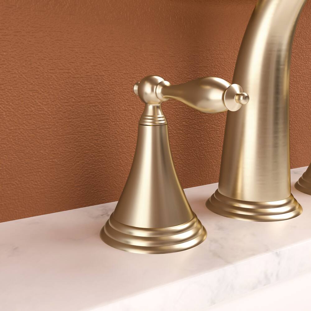 Alt View 2. JUJABU - 2 Handle Widespread Bathroom Faucet 3 Hole with Pop Up Drain and 2 Water Supply Lines, Gold - Gold.