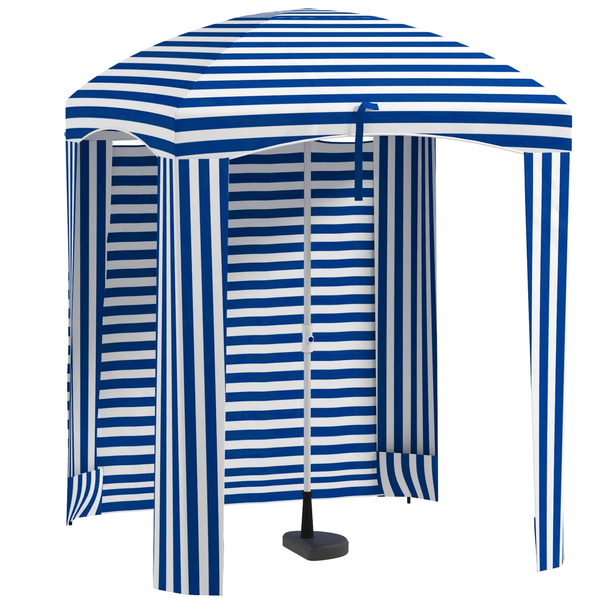 Outsunny - 5.9' x 5.9' Portable Beach Umbrella, Ruffled Outdoor Cabana with Walls, Vents, Sandbags, Carry Bag - Blue White Strip