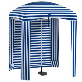 Outsunny - 5.9' x 5.9' Portable Beach Umbrella, Ruffled Outdoor Cabana with Walls, Vents, Sandbags, Carry Bag - Blue White Strip