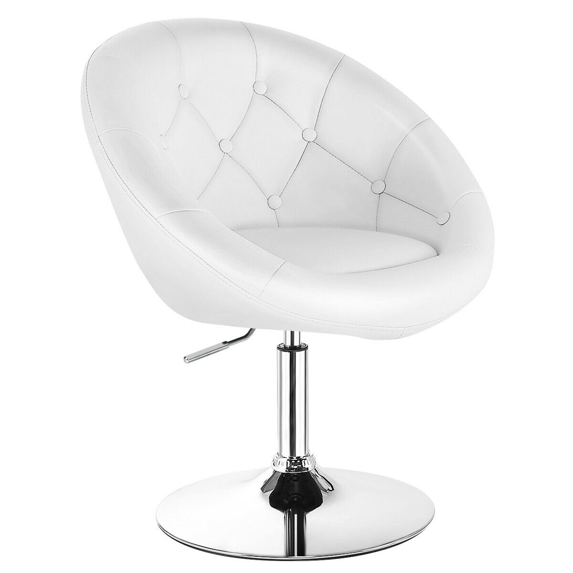 Alt View 3. Gymax - Gymax 1PC Adjustable Modern Swivel Round Tufted Back Accent Chair PU Leather White New - White.