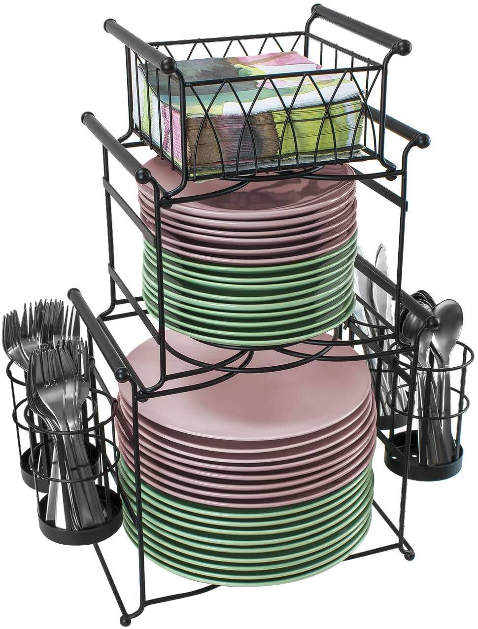 Alt View 4. Sorbus - Sorbus® Buffet Caddy — 7-Piece Stackable Set Includes Plate, Napkin, and Silverware Holder, 3-Tier Detachable - Black.