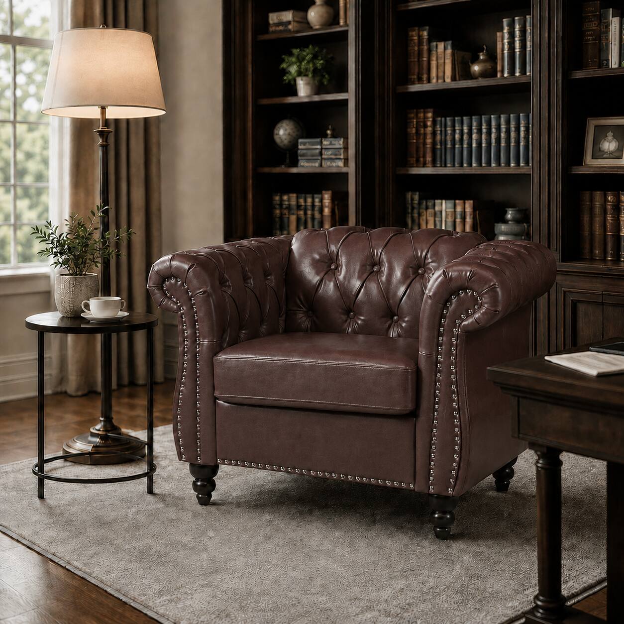 Back. Anysun - Modern Classic PU Leather Sofa Set - Luxurious Comfort & Stylish Durable Design - Dark Brown.