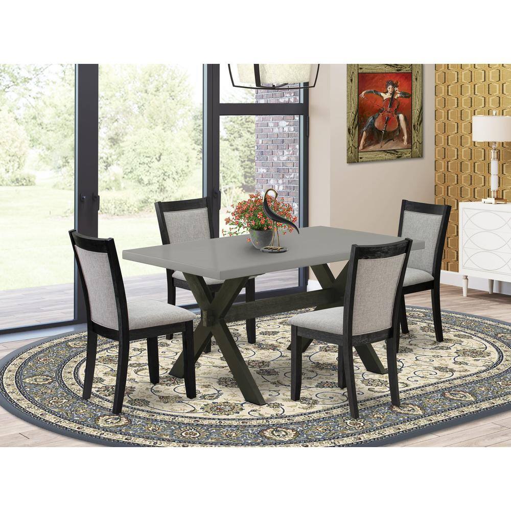 Angle. East West Furniture - East West Furniture 5 Piece Dining Set - Cement Top Mid Century Modern Dining Table with Trestle Base and 4 Shitake - Multi-Color.