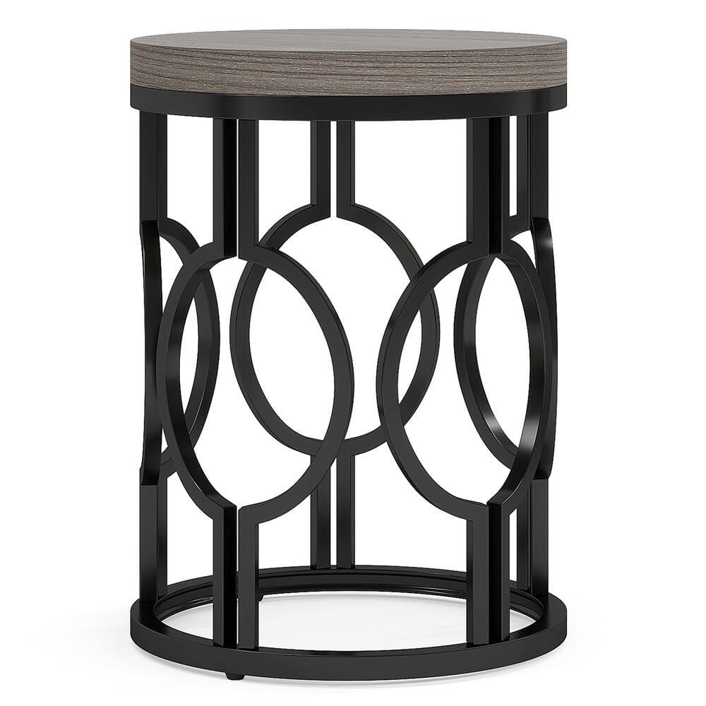 Angle. Kadyn - Kadyn Sofa Side End Table, End Table, Couch Table,Round End Table, Industrial Side Table with Metal Hollow Frame,Grey - Gray.
