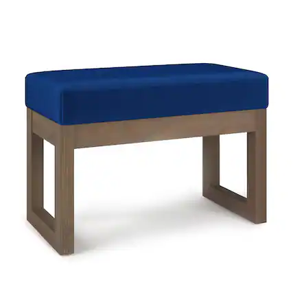 Front. Simpli Home - Milltown Footstool Small Ottoman Bench - Blue.