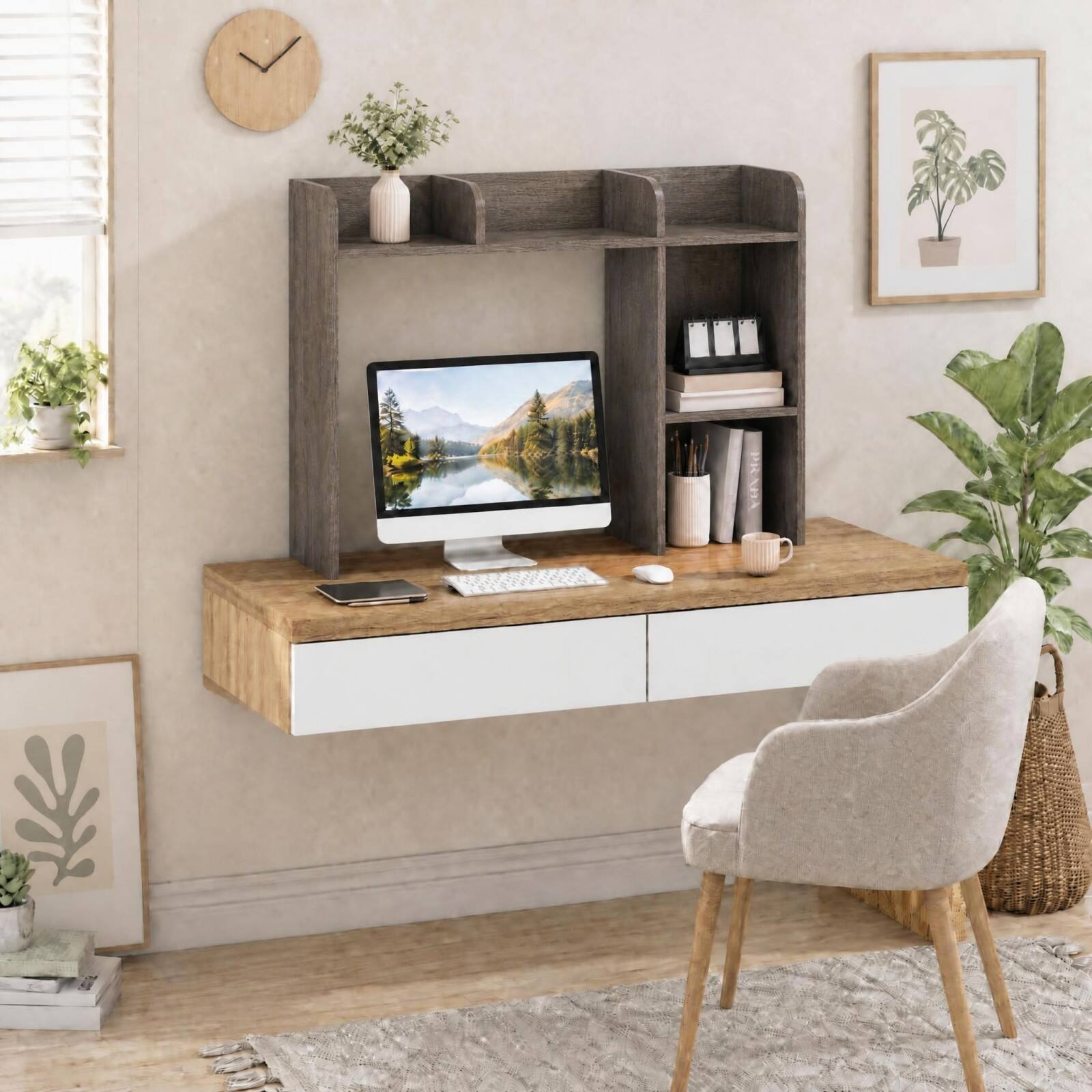 Alt View 4. Costway - Costway Desk Bookshelf Desktop Storage Shelf for Monitors up to 27" with Anti-tip Kits Gray - Gray.