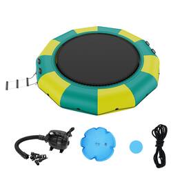 VEVOR - Inflatable Water Bouncer, 12ft Recreational Water Trampoline, Portable Bounce Swim Platform with 3-Step Ladder - Yellow, green