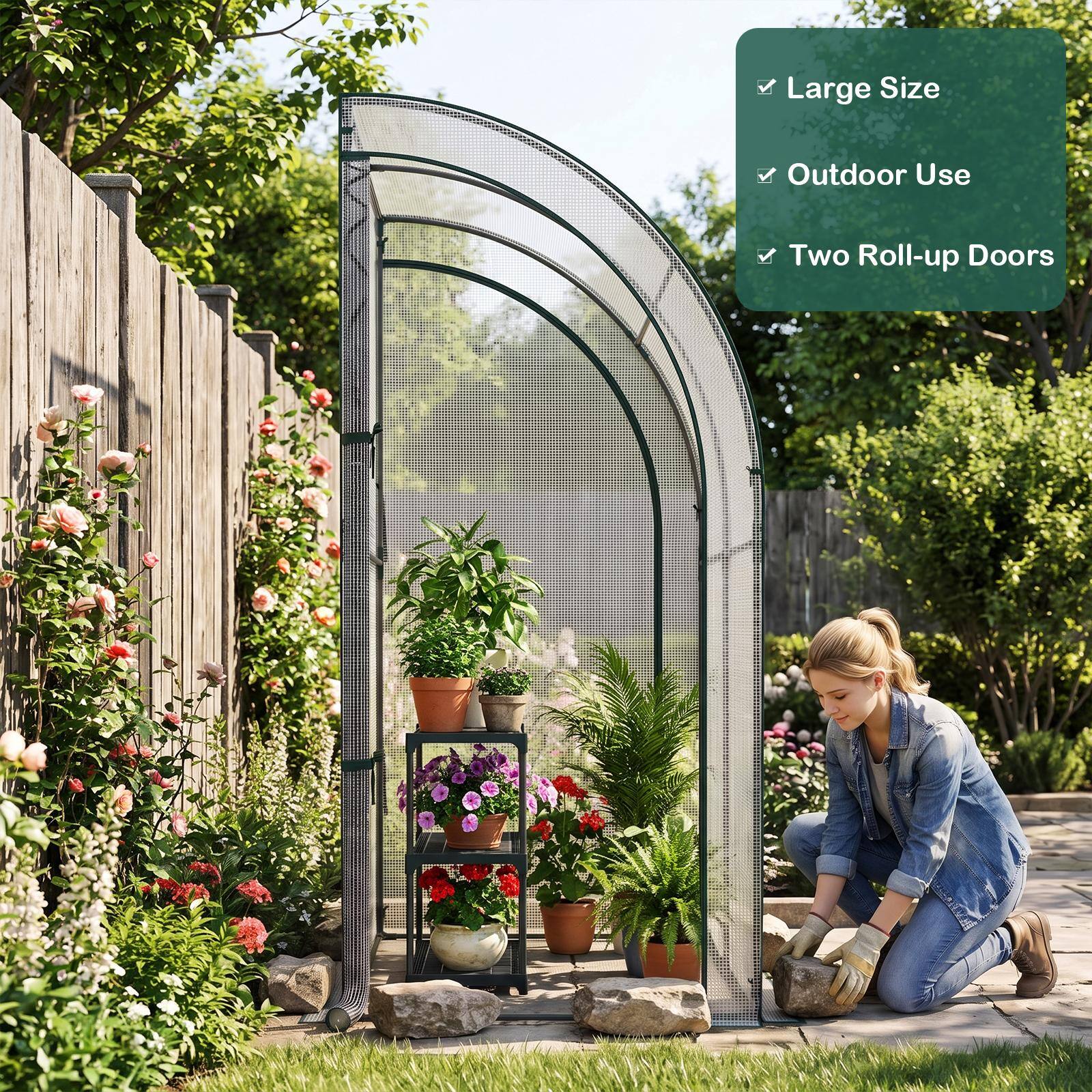 - Large Size
- Outdoor Use
- Two Roll-up Doors