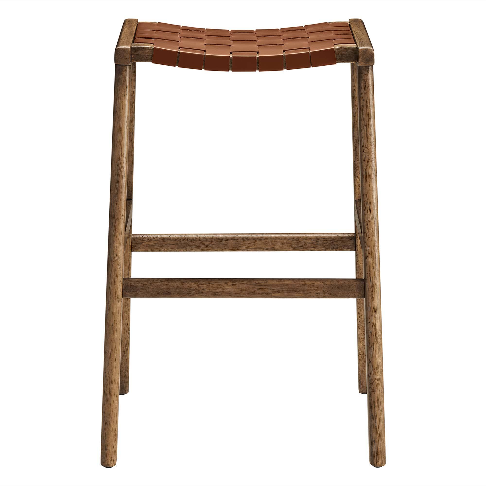 Alt View 5. Modway - Saoirse Leather Wood Bar Stool Set of 2 by Modway - Walnut Brown.