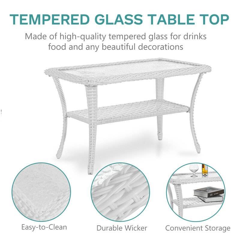 TEMPERED GLASS TABLE TOP

Made of high-quality tempered glass for drinks food and any beautiful decorations

Easy-to-Clean

Durable Wicker

Convenient Storage