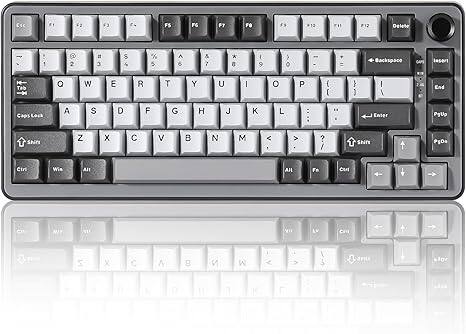 Wikistore - B75 PRO Wireless Mechanical Keyboard,75% Hot Swap Custom with Knob,Pre-lubed Switches RGB Cocoa Cream V2 Switch - Dark Gray