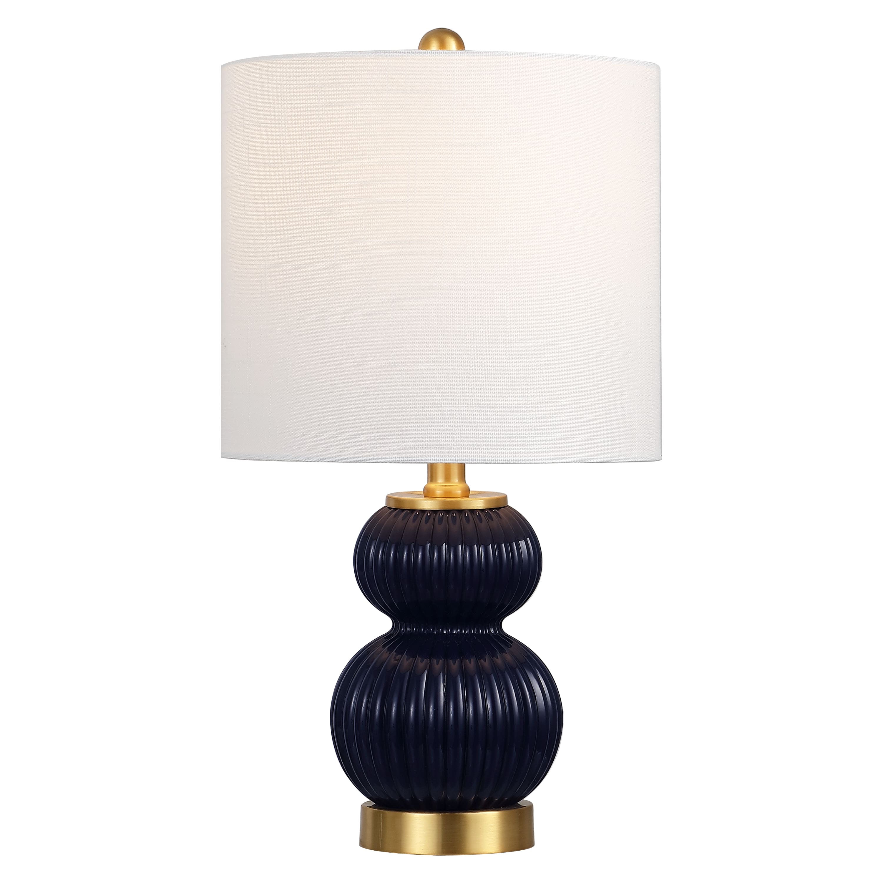 Jonathan Y - Daphne 20" Contemporary Transitional Metal/Glass Ribbed Gourd LED Table Lamp, /Brass Gold - Navy