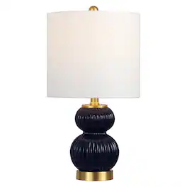 Jonathan Y - Daphne 20" Contemporary Transitional Metal/Glass Ribbed Gourd LED Table Lamp, /Brass Gold - Navy