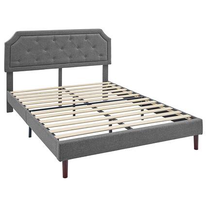 Front. BIKAHOM - BIKAHOM Upholstered Platform Bed with Button Tufted Headboard, Queen, Dark Grey - Dark Gray.
