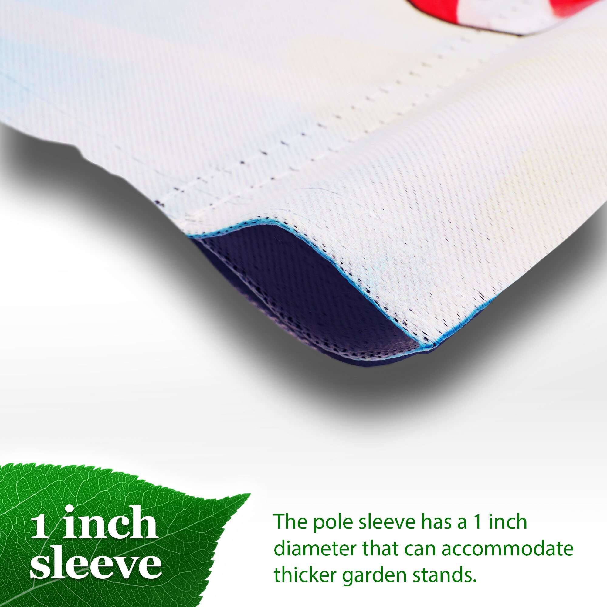 1 inch sleeve

The pole sleeve has a 1 inch diameter that can accommodate thicker garden stands.