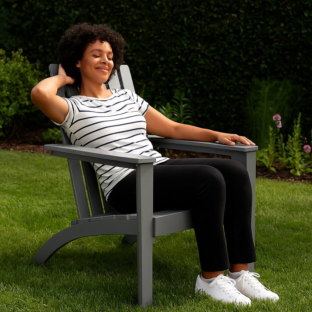 Angle. Hivvago - Acacia Wood Outdoor Lounge Chair with Armrests - Grey.