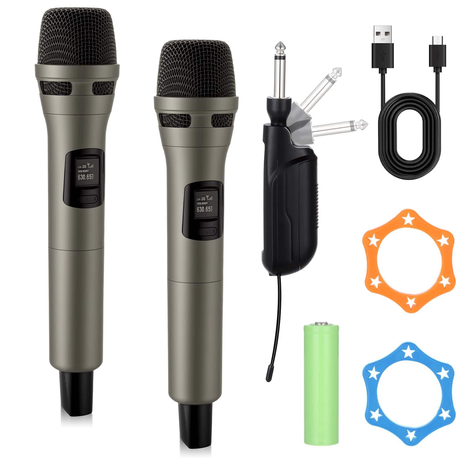 Reds Spade - Dual microphones karaoke microphone with flexible receiver 4ghz cardioid dynamic noise cancellation plug and - Default