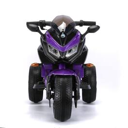 BreeBe - 12V Kids 3-Wheel Ride On Motorcycle, Battery Powered Motorbike w/ PU Seat, Training Wheels, Manual Throttle, Lights - Purple