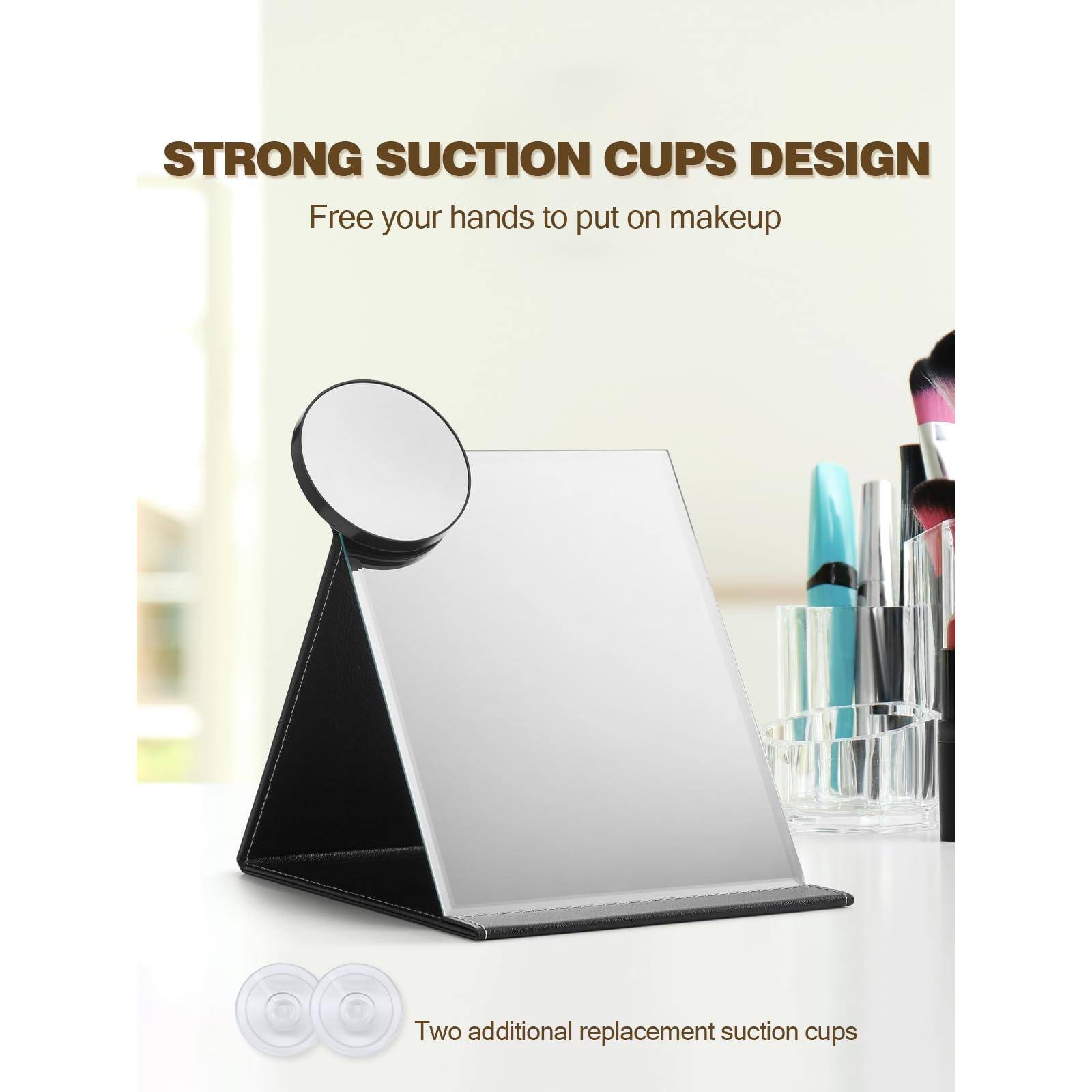 STRONG SUCTION CUPS DESIGN  
Free your hands to put on makeup  

Two additional replacement suction cups