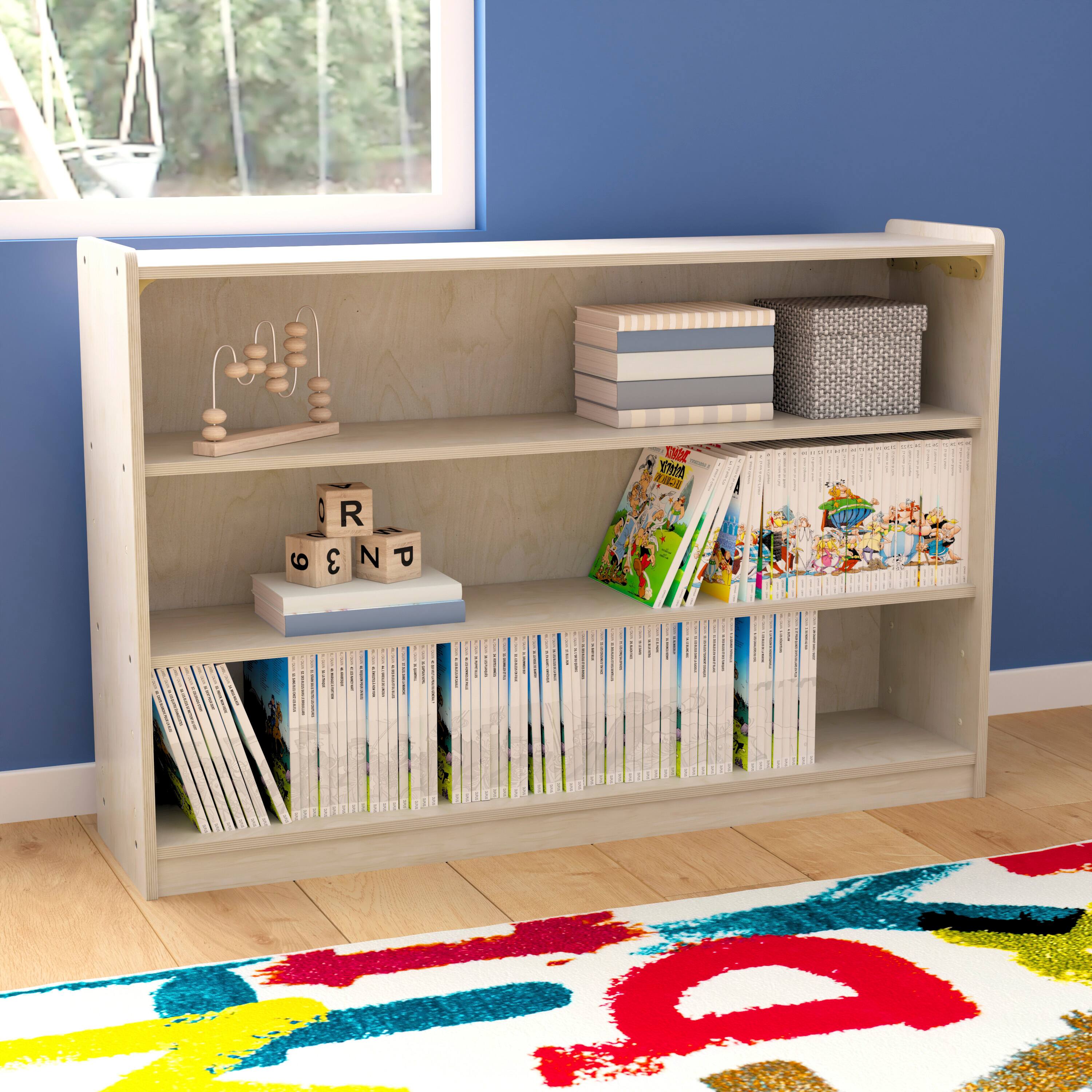 Alt View 1. Flash Furniture - Bright Beginnings Commercial Grade Extra Wide 3 Shelf Wooden Classroom Open Storage Unit, Safe, Kid Friendly De Bookcase - Natural.
