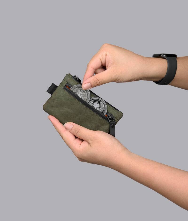 Back. ALPAKA - Zip Pouch RFID Wallet Pouch, Slim Card Holder for Cash/Cards/Coins, YKK AquaGuard Zippers - Green Ultradyne 100D.