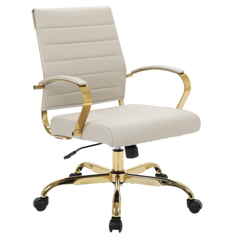 Front. LeisureMod - Benmar Leather Office Chair with Gold Accents, Adjustable Height, Swivel, Ergonomic Design for Home Office or Workspace - Tan.