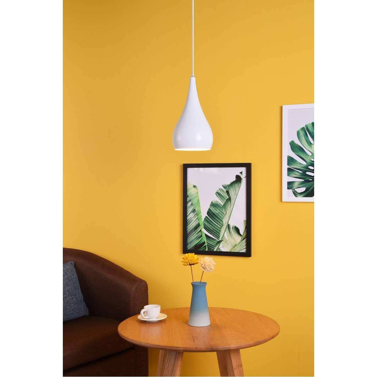 Angle. Living District - Nora 1 Light White Pendant - White.