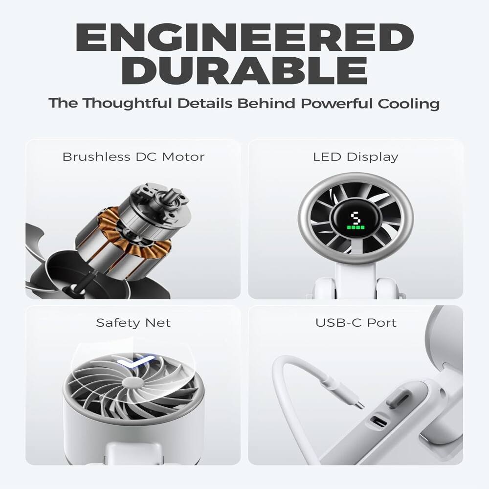 ENGINEERED DURABLE  
The Thoughtful Details Behind Powerful Cooling  
- Brushless DC Motor  
- LED Display  
- Safety Net  
- USB-C Port