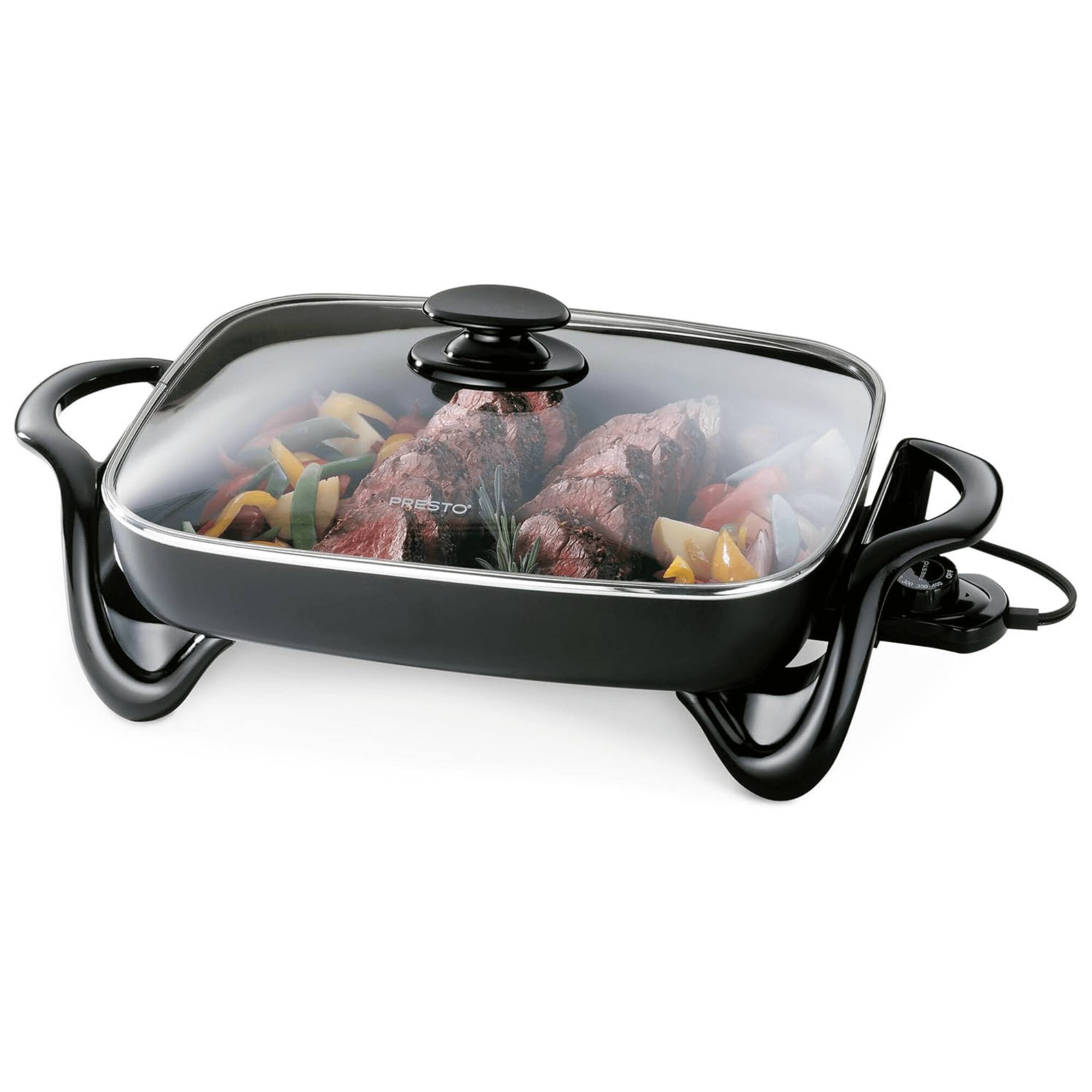 Front. Presto - 16-Inch Extra Large Non-Stick Skillet with Glass Lid - Black.
