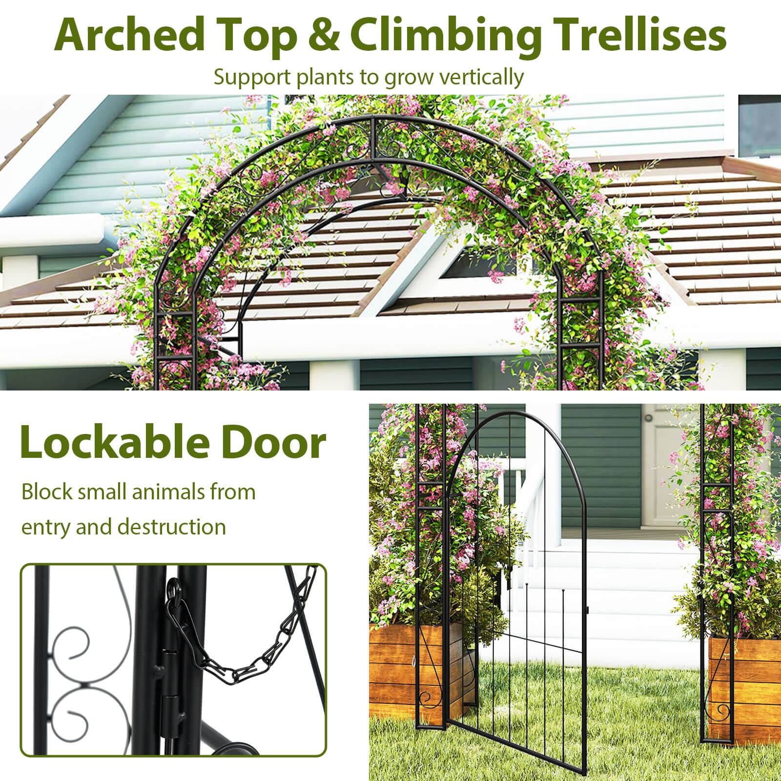 Arched Top & Climbing Trellises  
Support plants to grow vertically  

Lockable Door  
Block small animals from entry and destruction