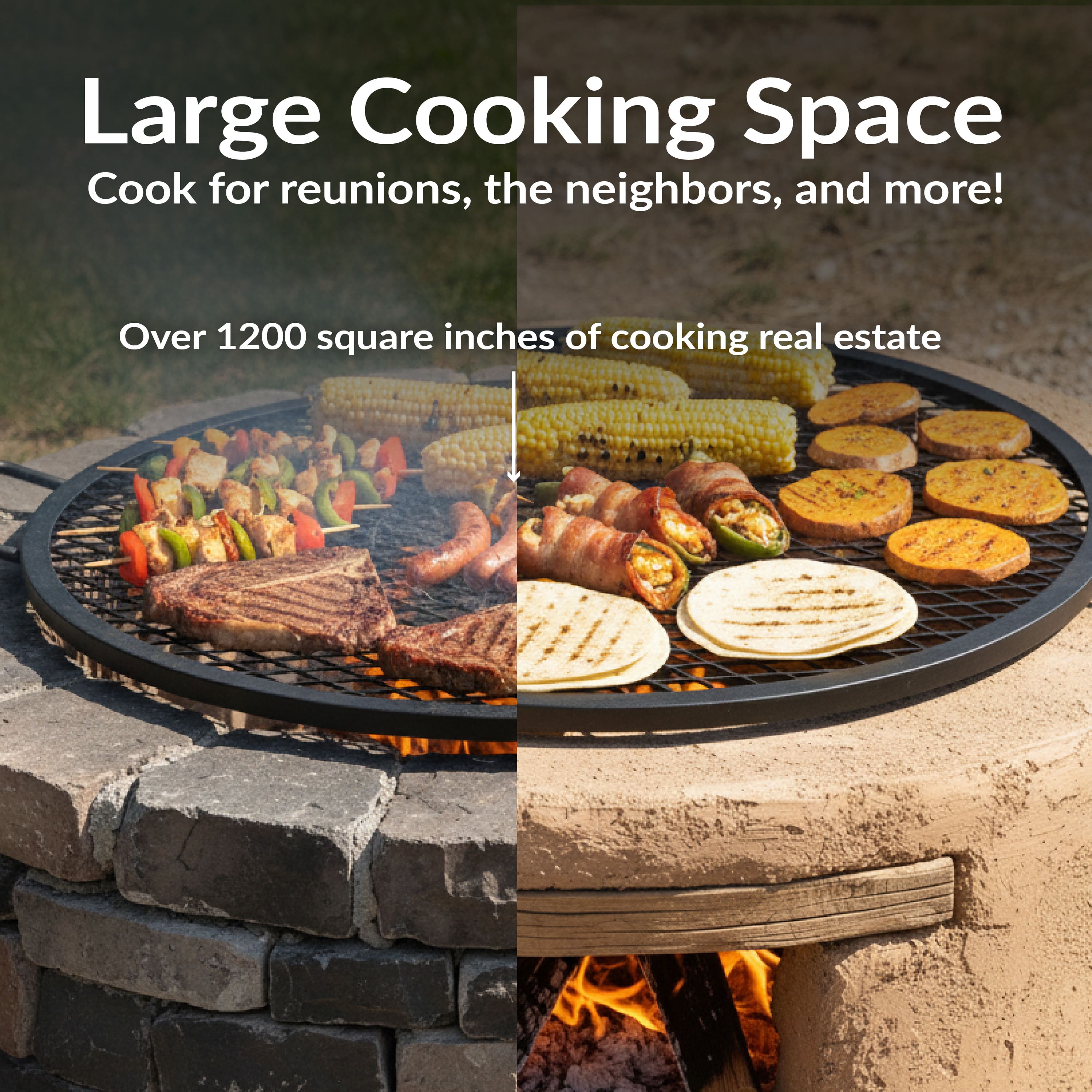 Sunnydaze 40 in Round Steel X Mark Fire Pit Cooking Grill with
