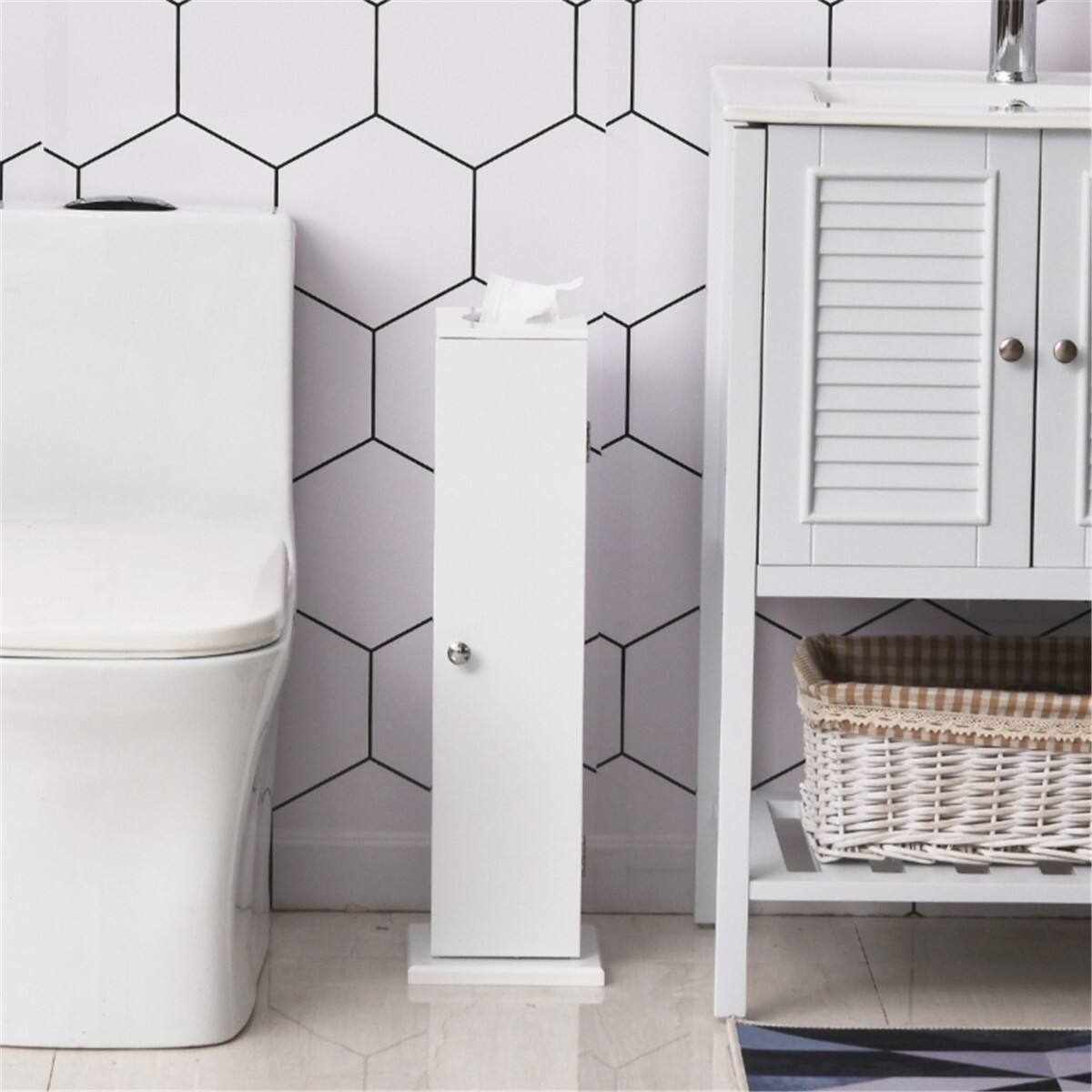 Alt View 2. SlickBlue - Multi-Purpose Paper Cabinet Side Table and Bathroom Corner Storage Cabinet - White.