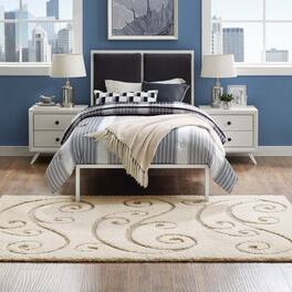 Modway - Jubilant Sprout Scrolling Vine Shag Area Rug - Creame and Beige