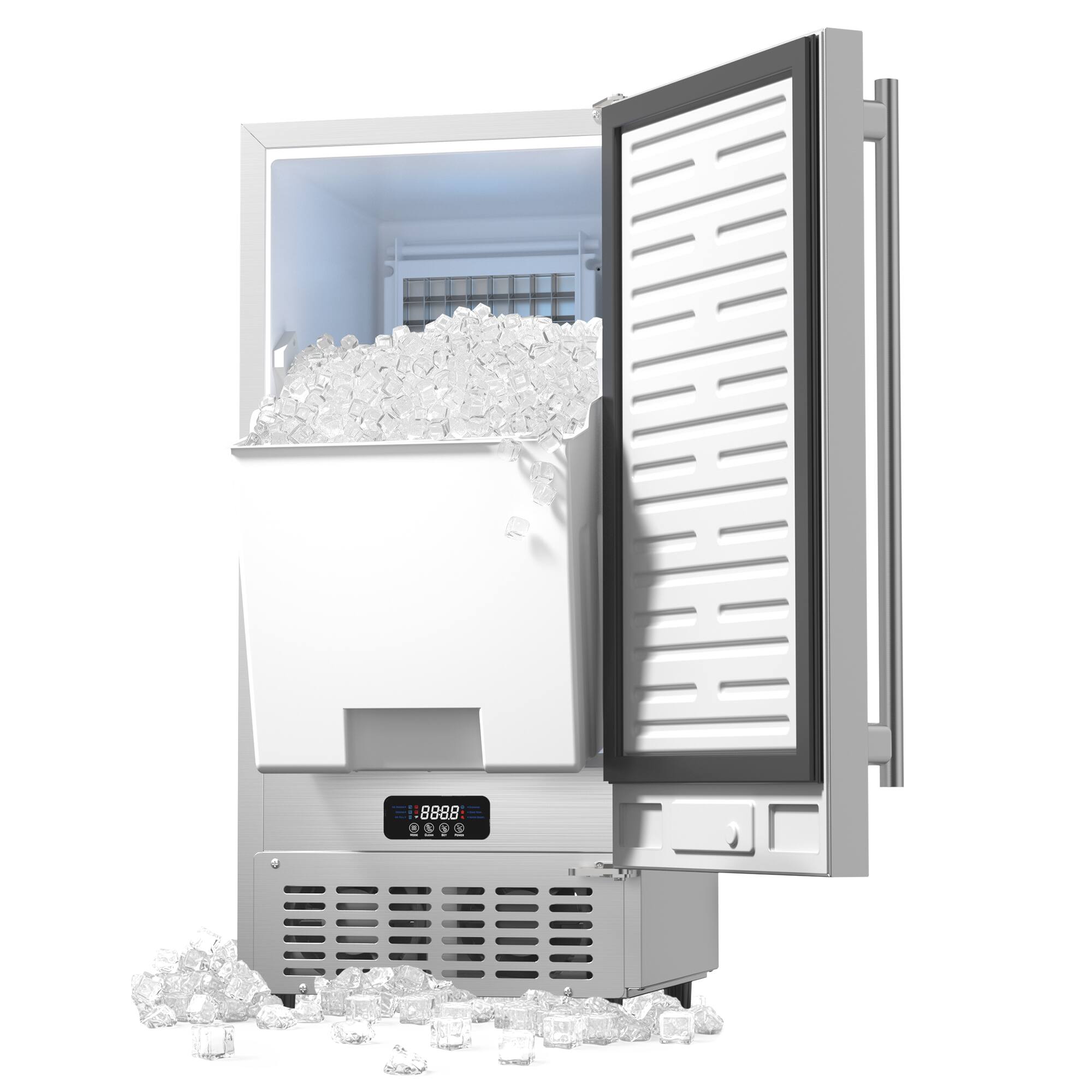 Front. Coolski - Coolski 15” Under Counter Ice Maker Machine, 85 Lbs/Day, 30 LBS Storage Bin - Silver.